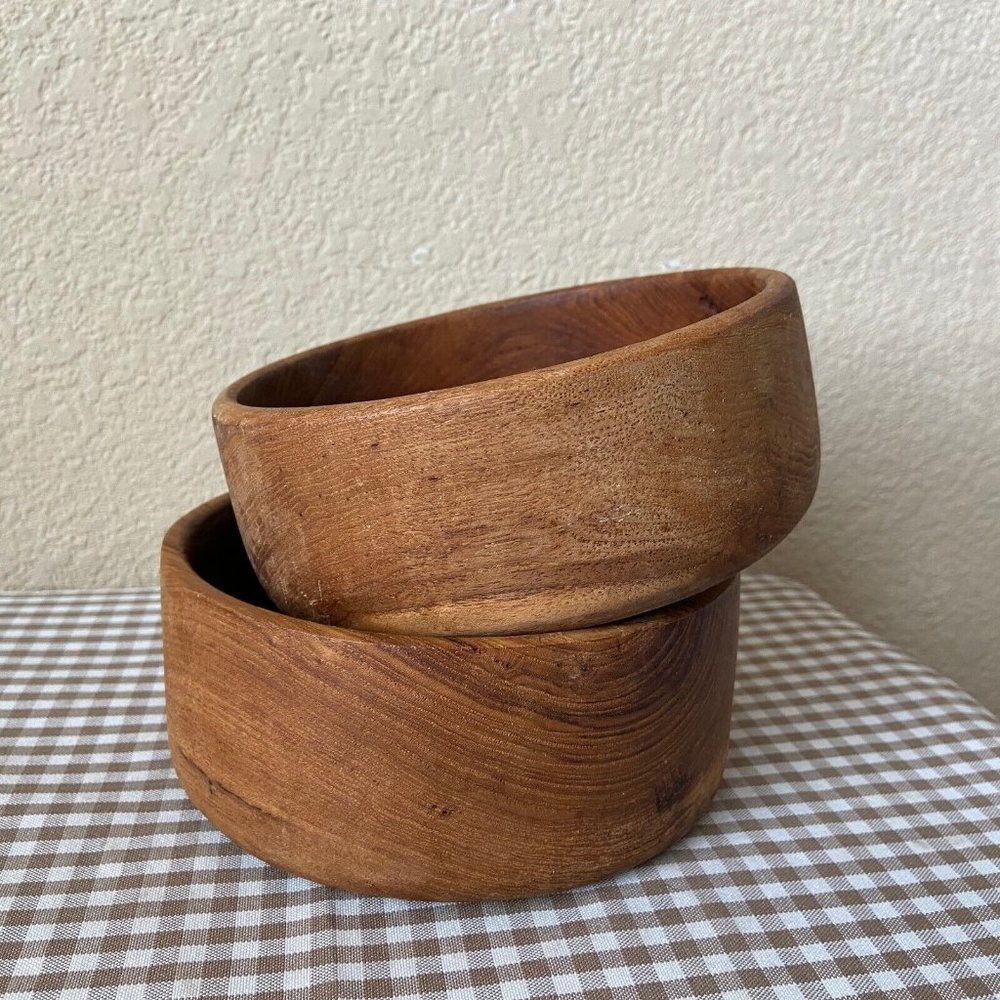 Good Wood Genuine Teak Bowl Set Of 2 Mid Century Modern MCM Minimalism Kitchen
